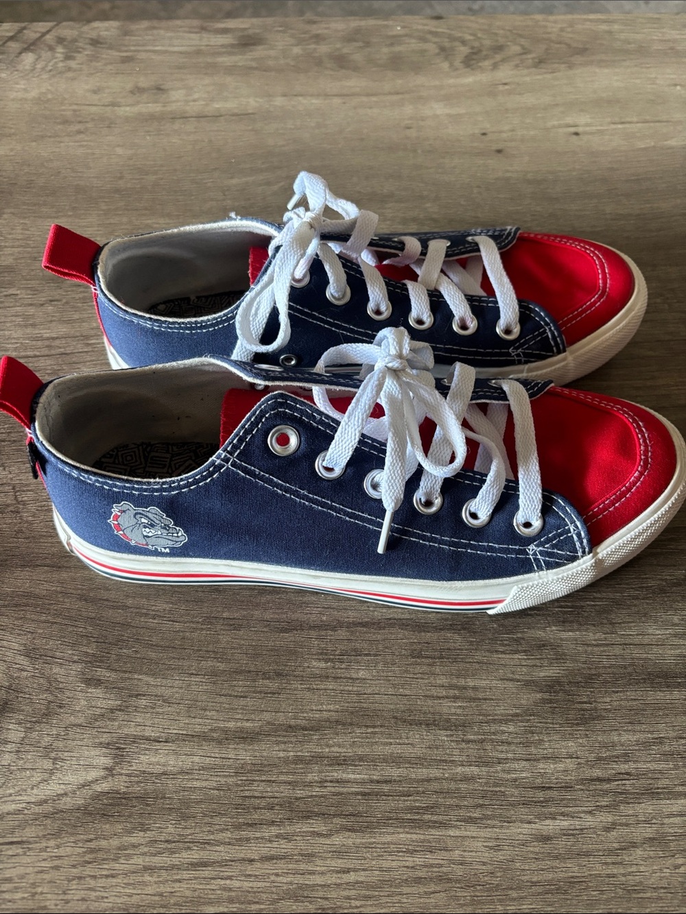 Skicks Navy and Red Canvas Sneakers with White Laces